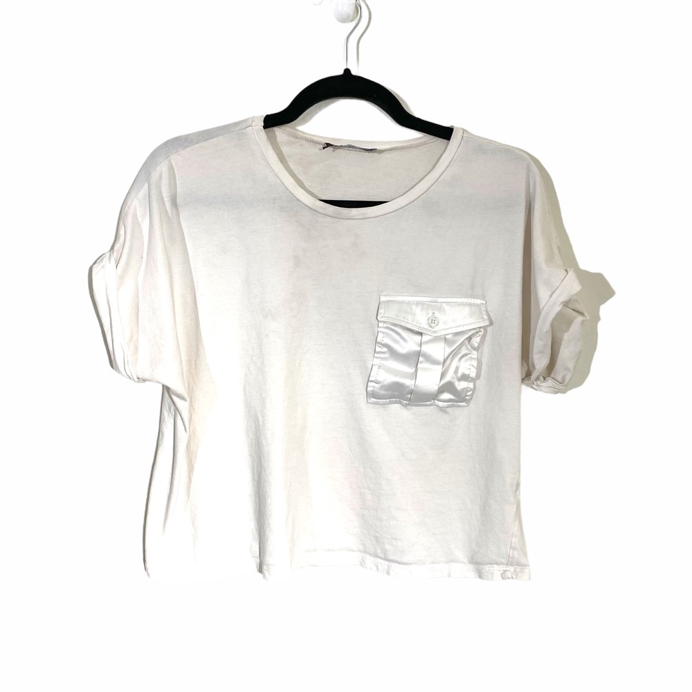 ZARA White Pocket Cropped Tee - Picture 1 of 3